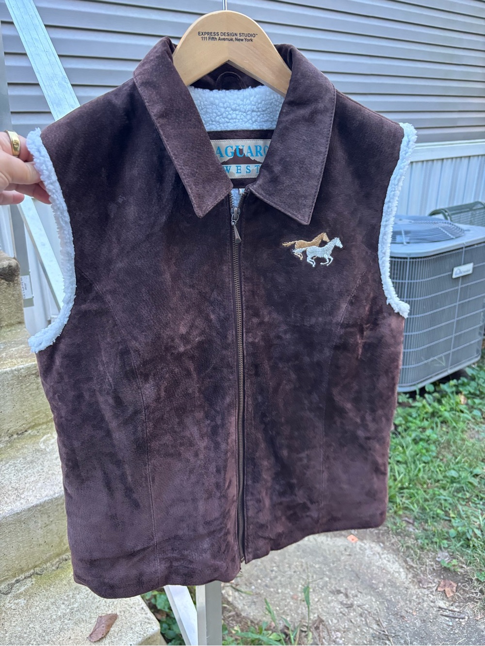 Vintage Saguaro West Genuine Leather Suede Sherpa Lined Vest XL Western